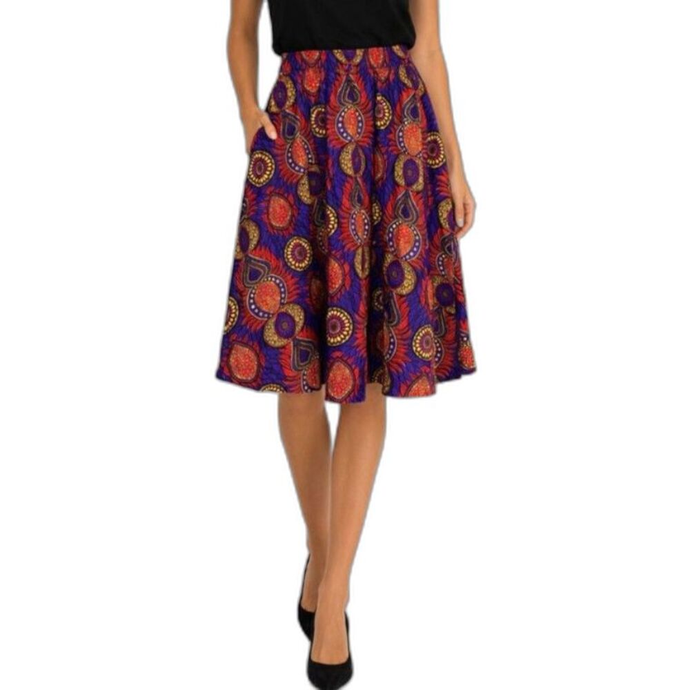 Piombo Womens NWT Purple Gold Red Sunflower Print Boho Knee Length Skirt Sz XL